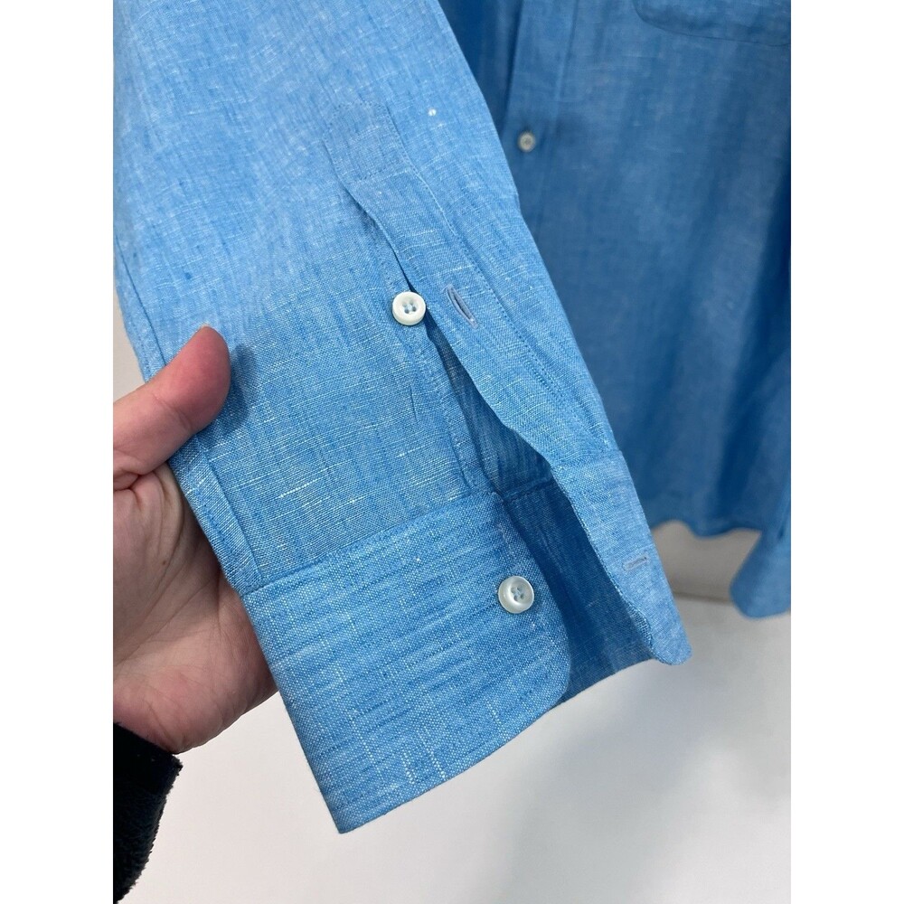 MARIO ROMANO Made In Italy MEN'S BLUE Turquoise LINEN DRESS SHIRT Extra Large XL - Picture 4 of 6